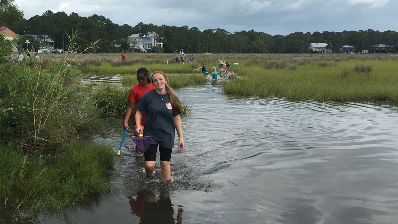 Gulf Island Journey campers in salt marsh