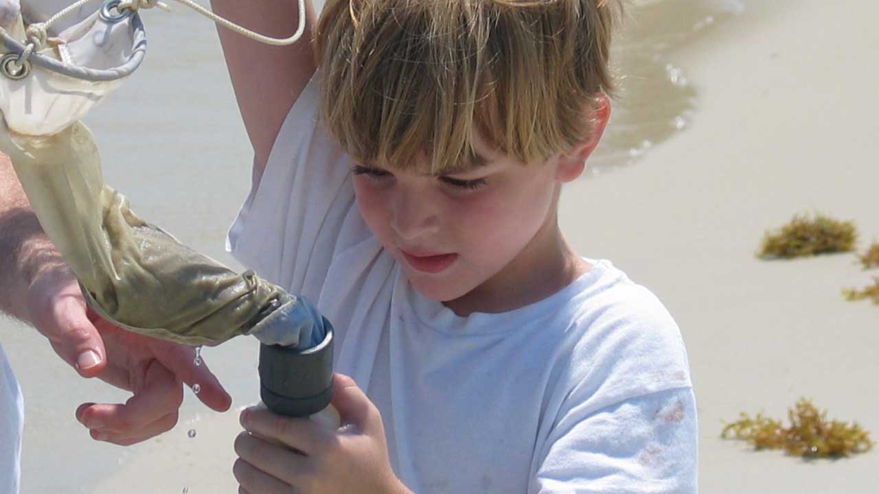 Oceans Alive camper checks out the plankton sample collected