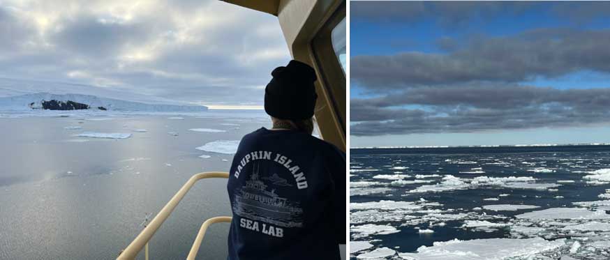 An up-close look at Mt. Byrd, B) the Ross Ice Shelf on the horizon