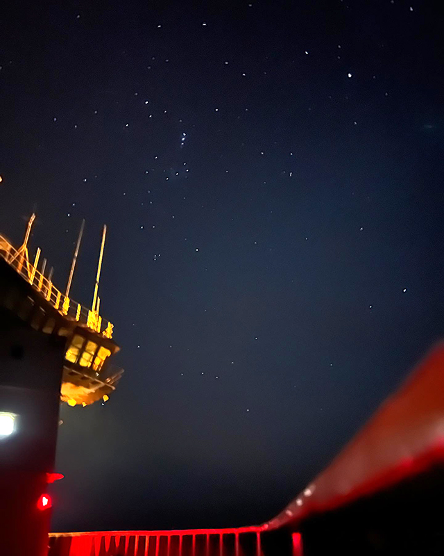 Stargazing from the bow of the R/V Nathaniel B. Palmer.