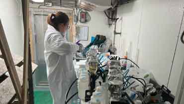 Hannah Organ (Texas A&M University Corpus Christi) filtering water samples.