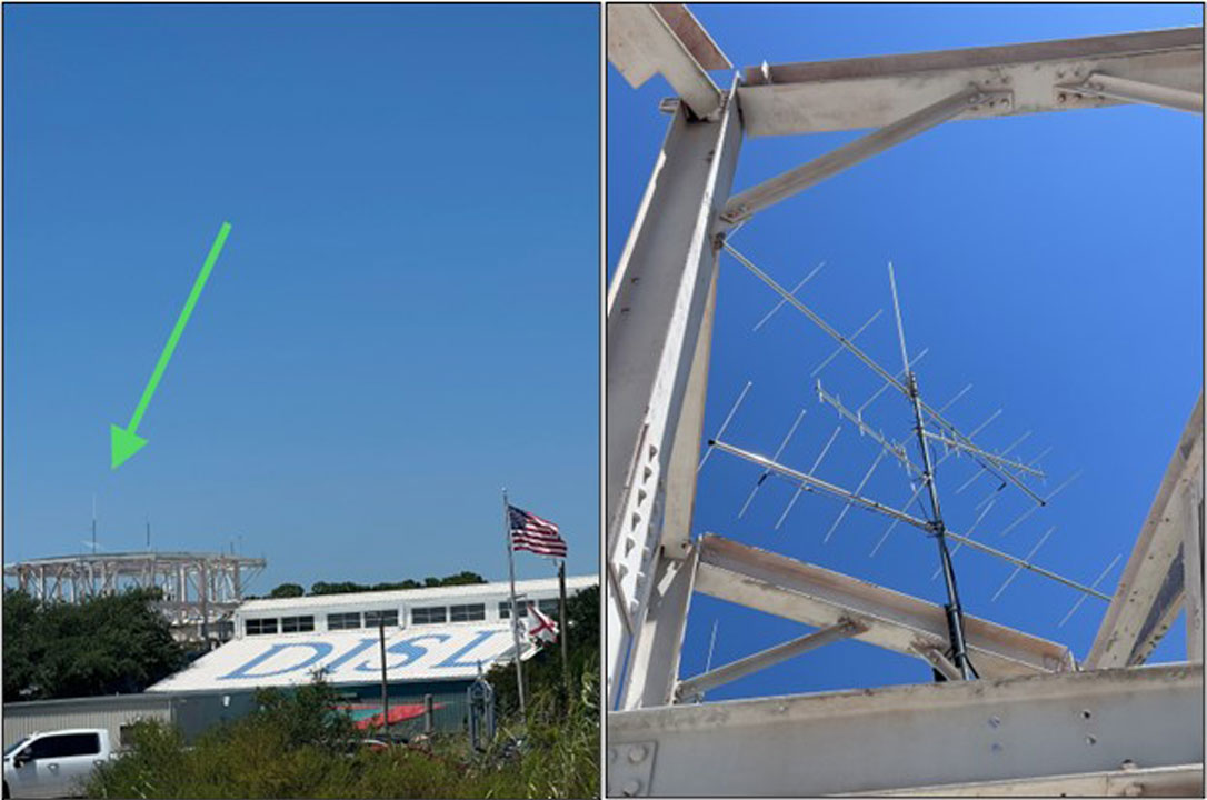 Motus Wildlife Tracking System installed on top of radome at the Dauphin Island Sea Lab